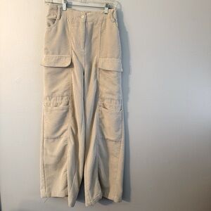 Justen & Brown cream ivory corduroy wide leg high rise cargo pants womens size S